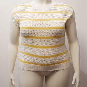 Torrid Plus 2X Ivory and Yellow Stripe Dolman Open Weave Sweater NWOT
